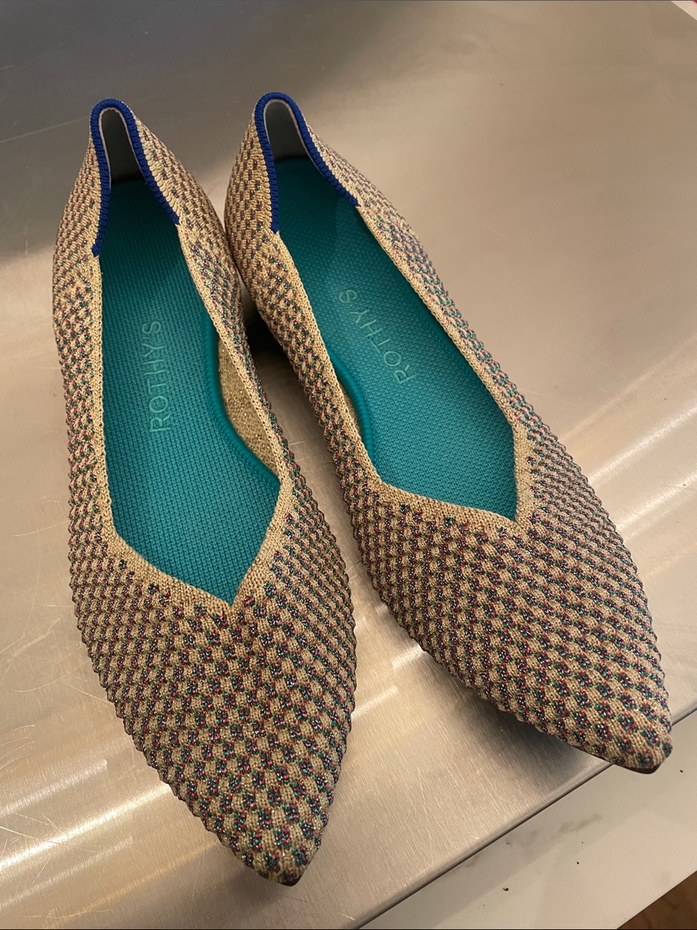 Rothy’s The Point multi metallic ballet flat sz 7